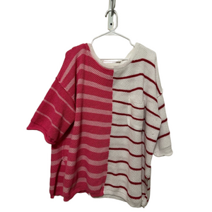 🛼ANDREE BY UNIT Pink and White Knit Top short sleeve size 2X GUC